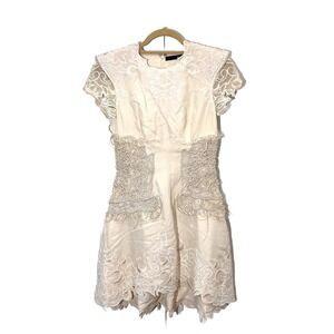 Jen Kao Dress Women's 2 Ivory 100% Silk Embroidered Edwardian Artsy Art To Wear